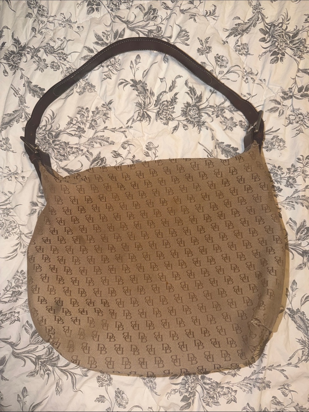 Dooney & bourkey Tan Monogram Hobo Shoulder Bag with Dark Brown Strap